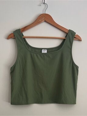 Ribbed Olive Scoop Crop Tank Top